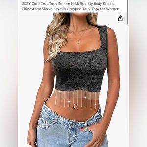 ZXZY Tank Crop Top Sparkly Body Chains Rhinestone